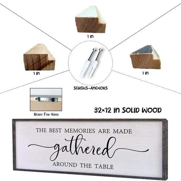 The Best Memories Are Made Gathered Around The Table Wall Decor 32"x12" Large Ru - Picture 2 of 7